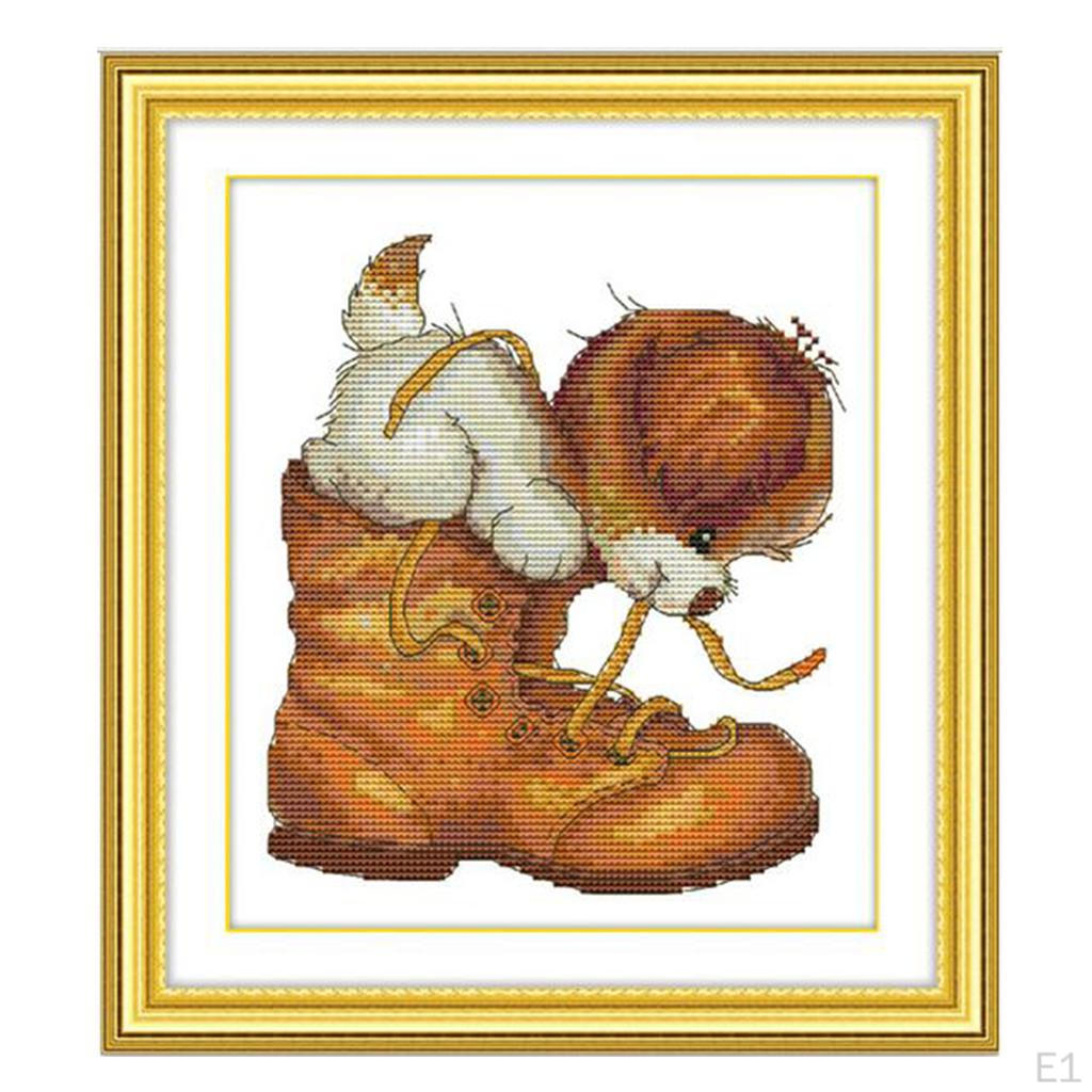 11CT Stamped Stitch Set Sew Patterns -Stitch Pattern Dog and Boot with Printed Fabric Thread DIY