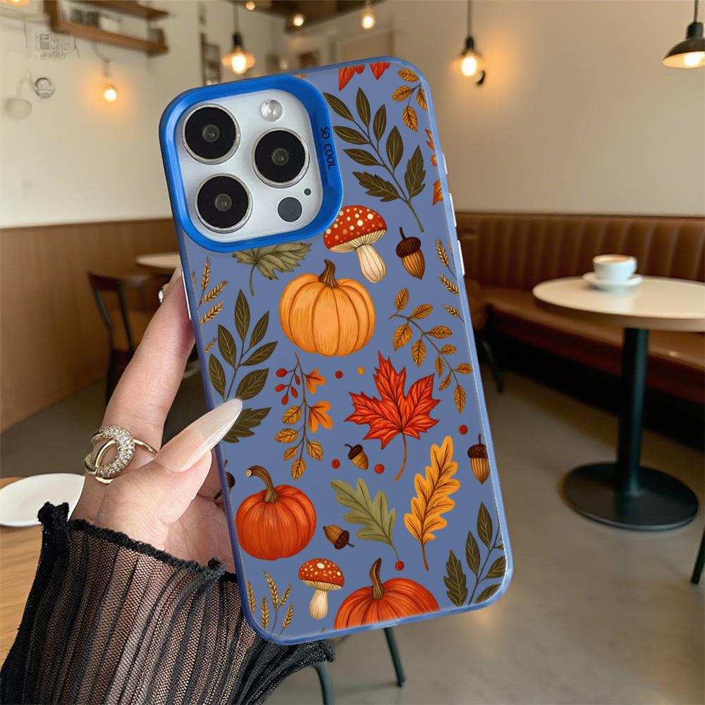 Autumn Pattern Pumpkins Leaves Hard Phone Case for Iphone 16 15 14 13 12 11Pro Max Mini Shockproof Anti-Scratch Protective Cover