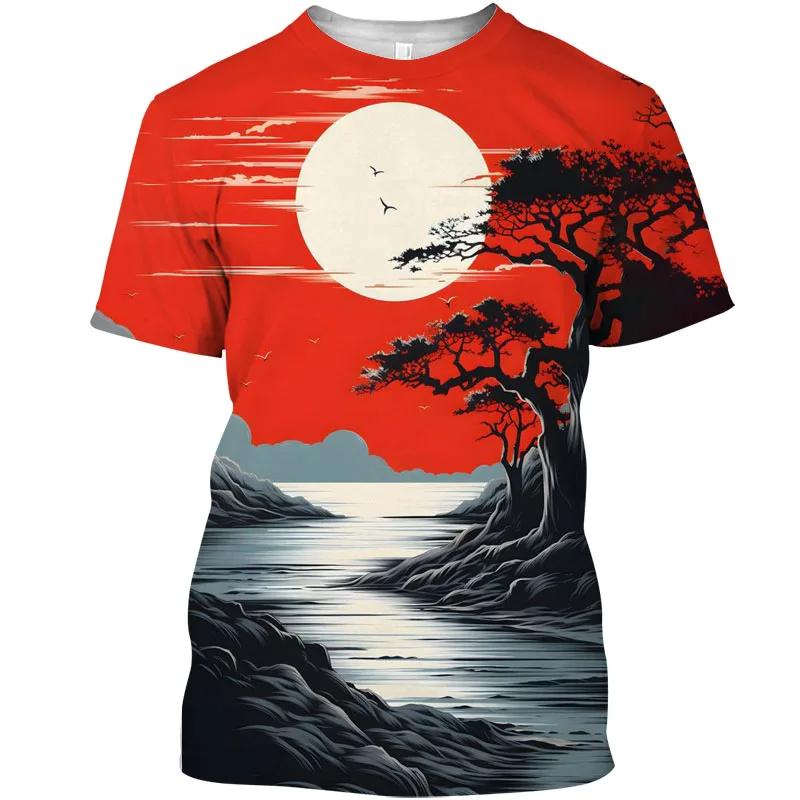 Ny Sommer Y2k T-skjorte Kunst T-skjorte Koreansk Populær Klær Topp 3D-trykk Grafisk T-skjorte Landskap Kortermet T-skjorte Herreklær