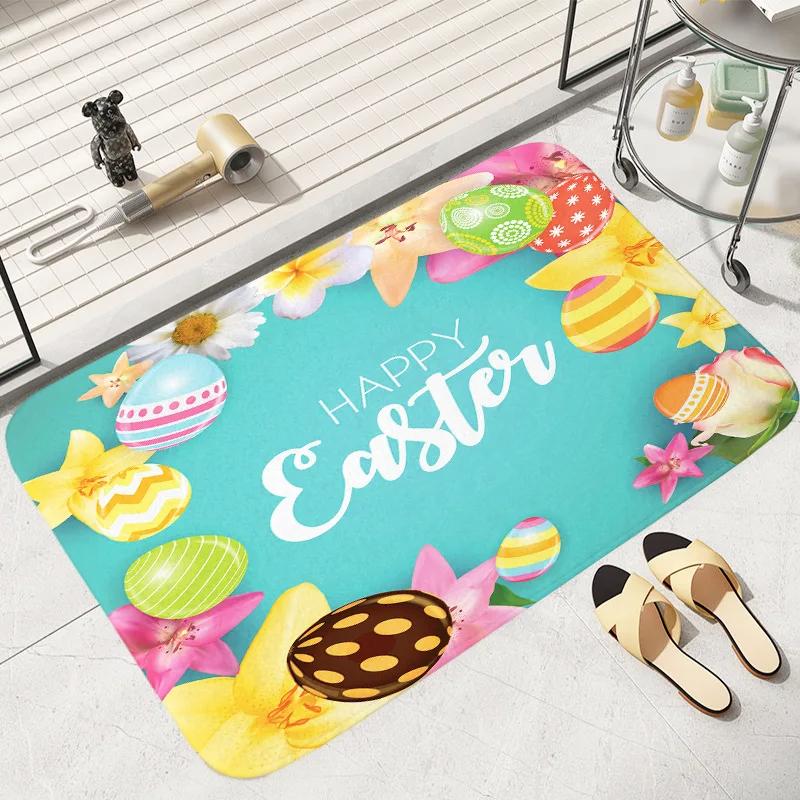 Anti-slip Easter Thanksgiving Cute Rabbit Egg Printed Entrance Doormat Soft Carpet for Living Room Bedroom Balcony Area Rug