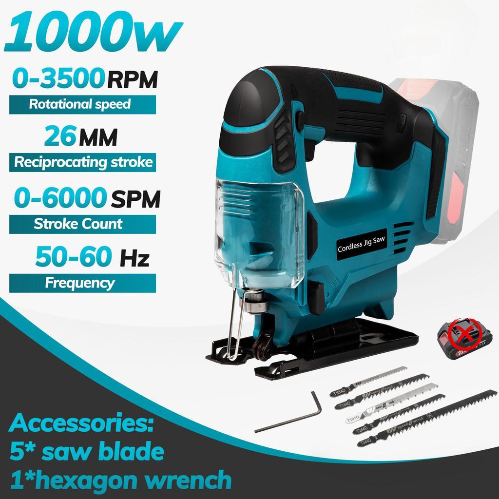 1000W 26mm Elektrische Gebogen Zaag Multifunctioneel Snijden Houtbewerking Elektrisch Gereedschap LED-lampje Draadloos Draagbare Decoupeerzaag