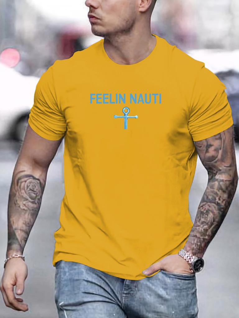 MEN FEELIN NAUTI pattern summer casual round neck short T-shirt