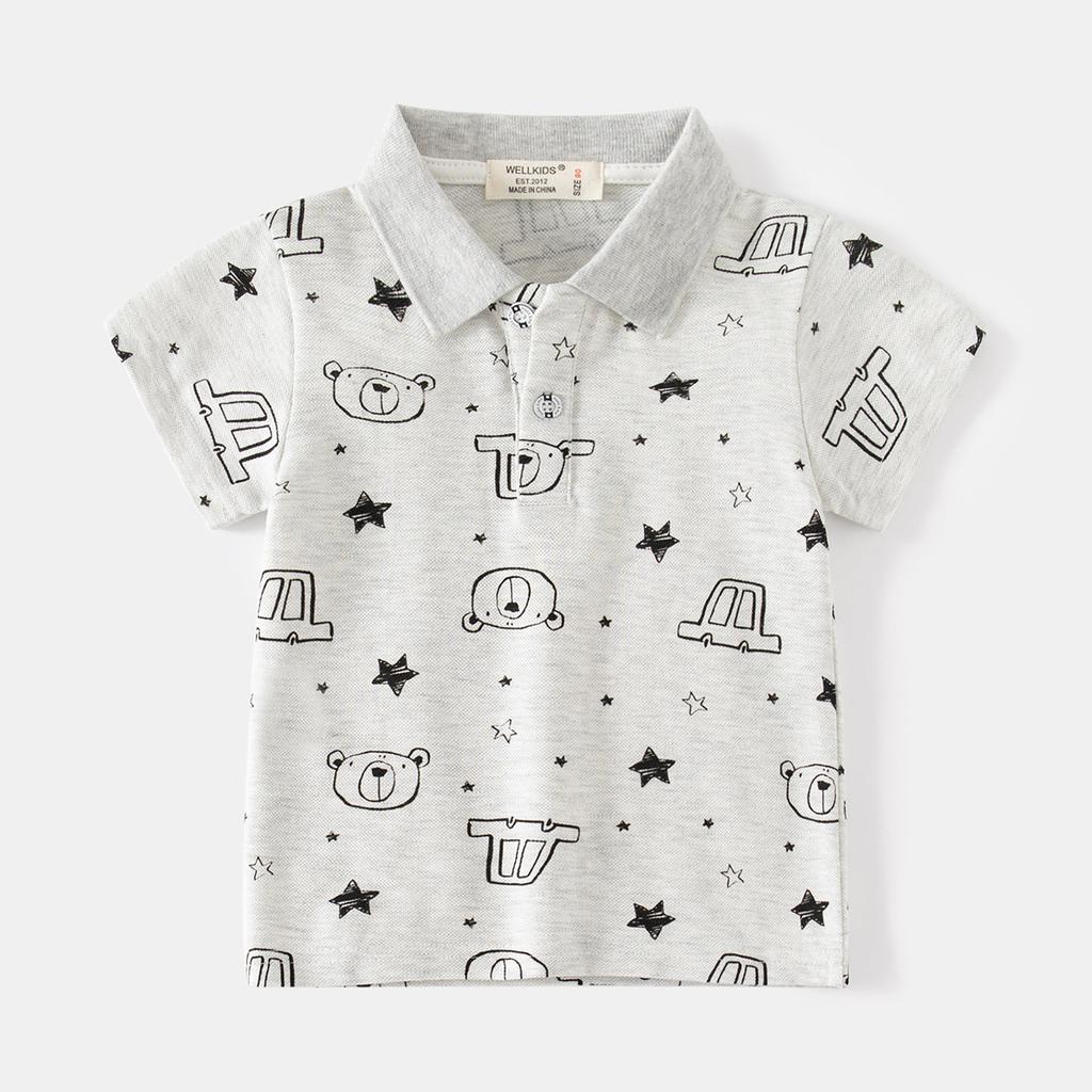 Boys Cartoon Polo Shirt Short Sleeve Collared T Shirt Cute Casual Summer Top for Toddler and Kids