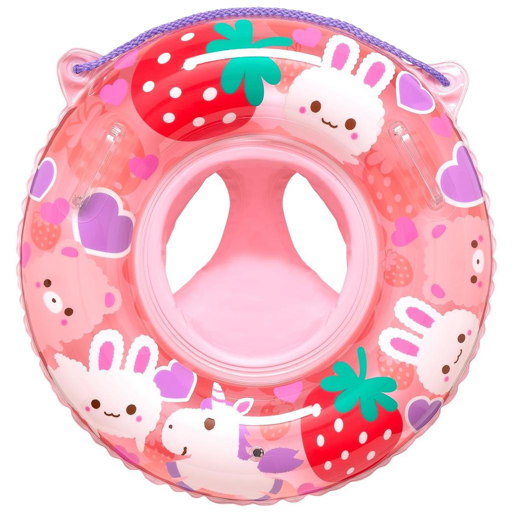 Igarashi Baby Swim Ring Rabbit Friends with Seat Handle and Rope 55cm RBE-55A Toddler Inflatable Pool Float 1.5 To 3 Years Old