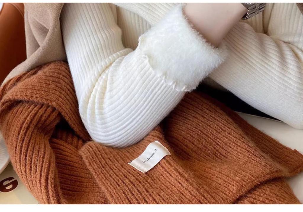 Women's Plus Velvet One-Piece Fleece Sweater, Half-High Collar Pullover, Fashionable Long Sleeve Knitwear for Autumn and Winter