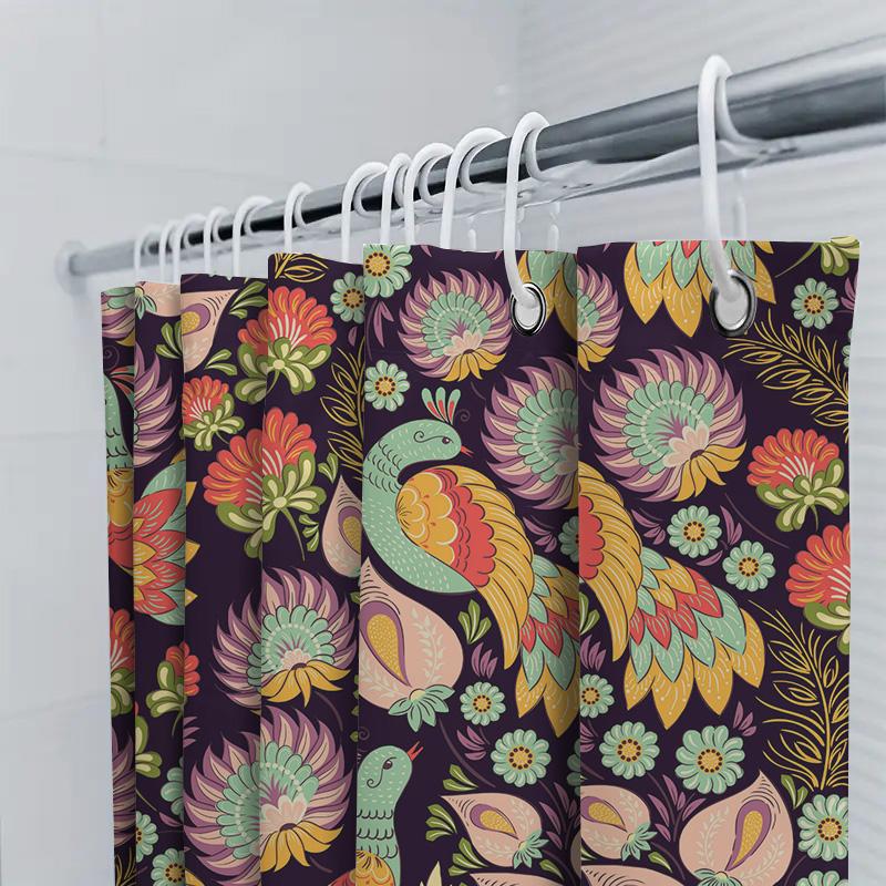 Kolorowy Kwiatowy Wzór Zasłona Prysznicowa Bohemian Dekoracyjny Zestaw Akcesoriów Łazienkowych do Wystroju Domu Poliestrowa Tkanina Odporna