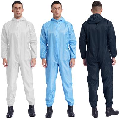 Men's Long Sleeve Hooded Coveralls Front Zipper Jumpsuit Mechanic Work Bodysuits Workwear