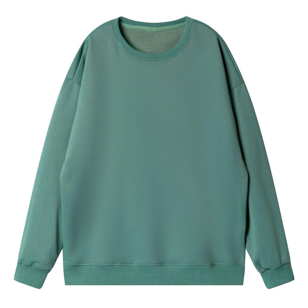 Women's Loose Comfortable Casual And Fashionable Round Neck Threaded Sleeves Solid Color Long Sleeved Sweatshirt