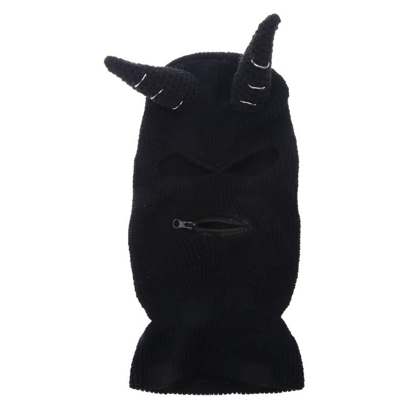 Knit Full Face Balaclava Hiking Scarves Devil Horn Balaclava Ski Halloween Hat