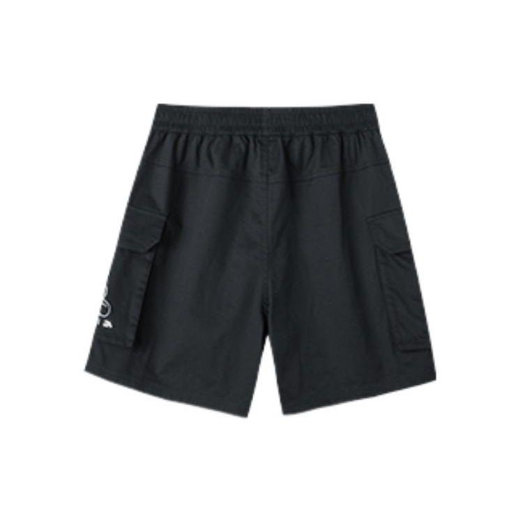 Anta Life Series Solid Color Elastic Waist Cartoon Bear Print Straight Leg Shorts Women Shorts Black 162228518-1