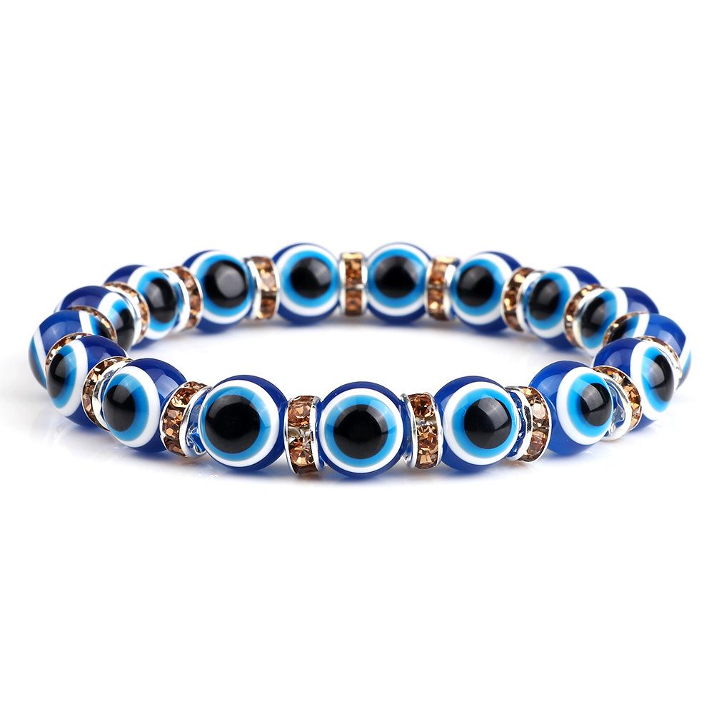 Devil's Eye Beaded Yoga Bracelet with Rhinestone Accents