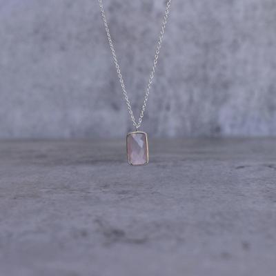 Rose Quartz Necklace Pink Quartz Pendant Handmade Necklace Sterling Silver Rose Quartz Rose Cut Necklace for Beginning Gift for Mom