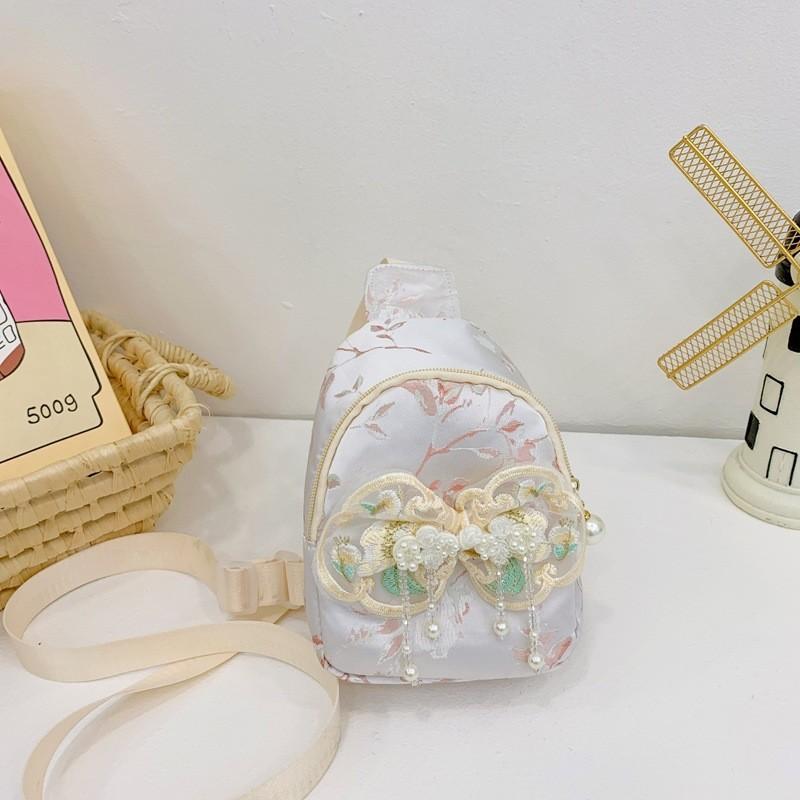 Charming Children's Handbag With Pearl Accents And Bowknot Geometric Patterns
