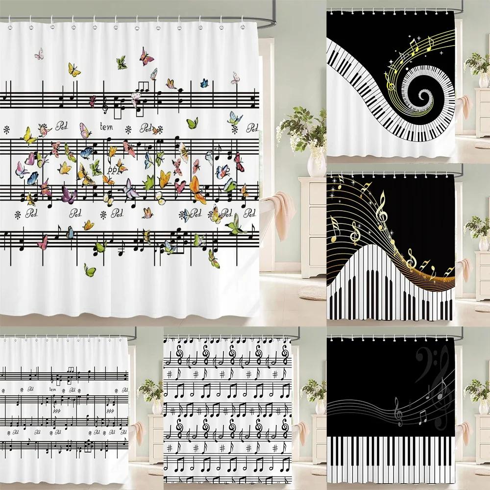 Butterfly Music style Shower Curtain Fantasy Art Musical Note Waterproof Fabric Bathroom Curtain Room Decor Curtains With Hooks