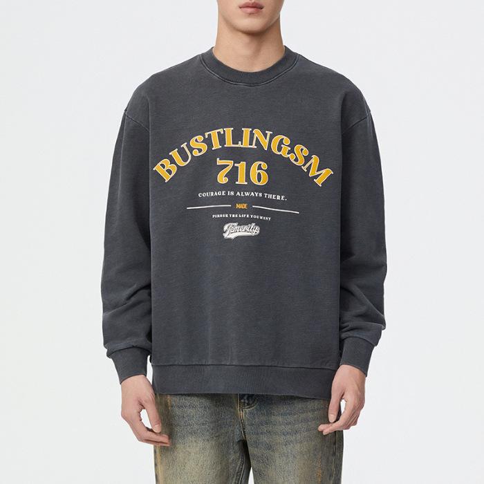 360G Осень-зима Американский ретро свитер с круглым вырезом мужской свободный большой — фото 6