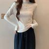 Long-sleeved bottoming shirt, T-shirt for women, half turtleneck, fishbone waist, layered inner layer, autumn and winter velvet warm top
