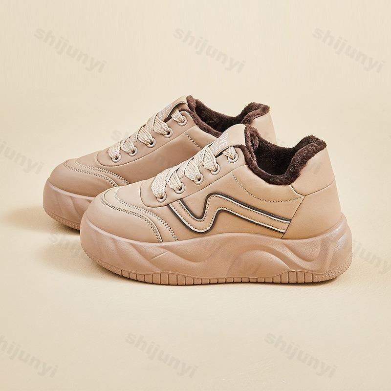 Women's Warm Plush Platform Sneakers Winter Fashion Lace Up Thicken Warm Outdoor Womens Trainers Comfortable Casual Board Shoes