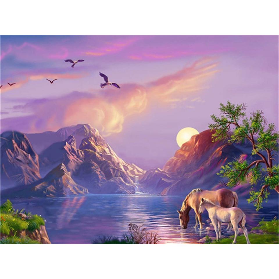 5D DIY full Round diamond painting &quot;landscape&quot; diamond embroidery cross stitch kit rhinestone picture decoration gift