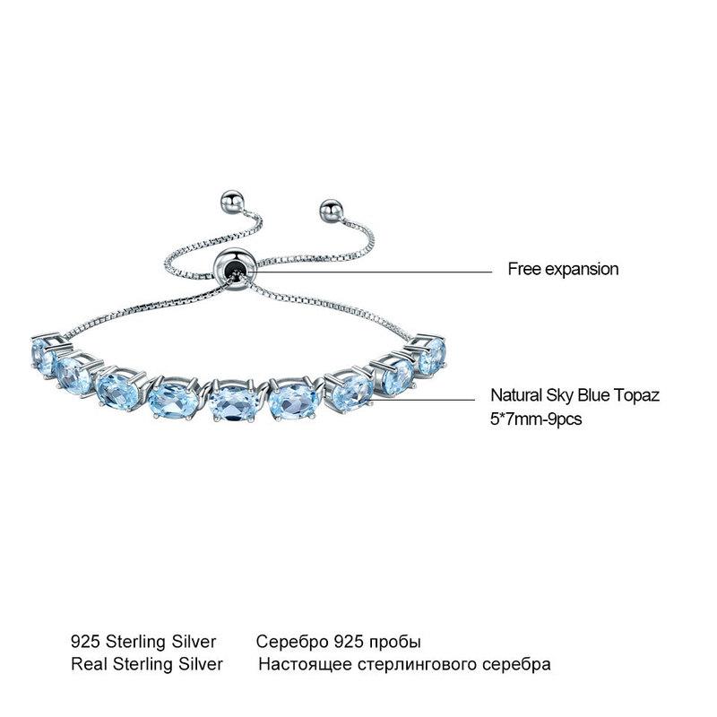925 Sterling Silver Chain Link Charm Bracelets 9ct Sky Blue Topaz Aquamarine For Women Party Fine Jewelry Adjustable Bracelet