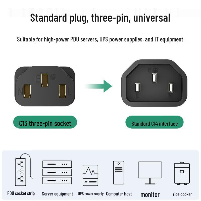 G.C.X Industrial 10A Angled 3-Pin To Dual C13 Power Splitter Cable