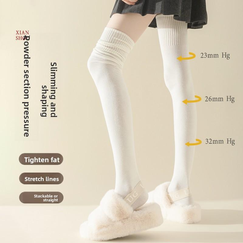 Long Thigh-length Women's Pure Cotton and Fleece Knee-high Knee Support Stockings for Winter - Thigh Socks