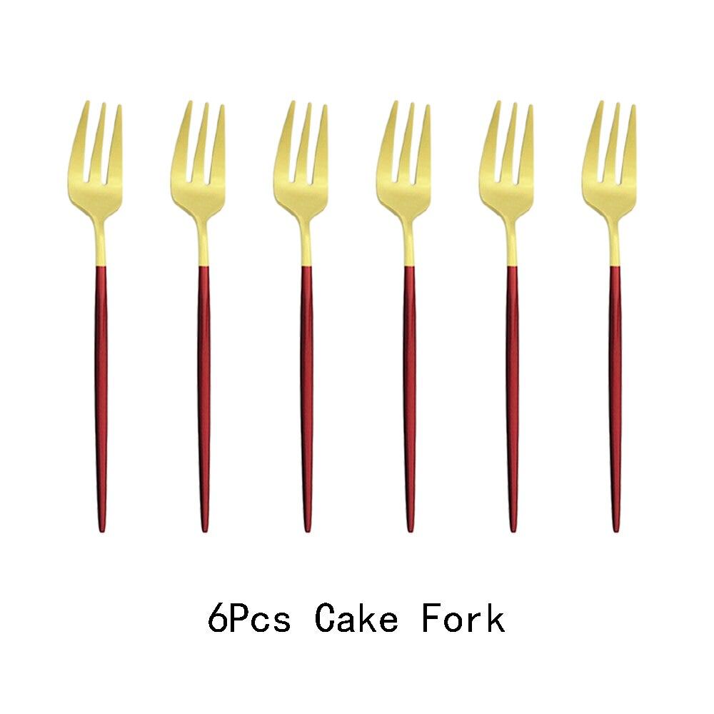 6Pcs/Set Gold Fork Set Tea Cake Snack Fork Dinnerware Cutlery Mirror Polished Stainless Steel Tableware Dessert Fruit Fork Silverware Set