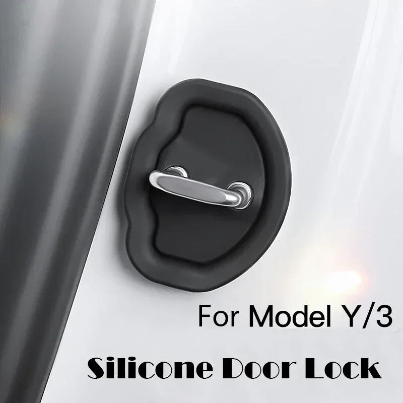 4pcs For Tesla Model 3/Y Car Door Mute Damping Cushion Silicone Door Lock Buckle Car Door Anti-collision Protective Cover