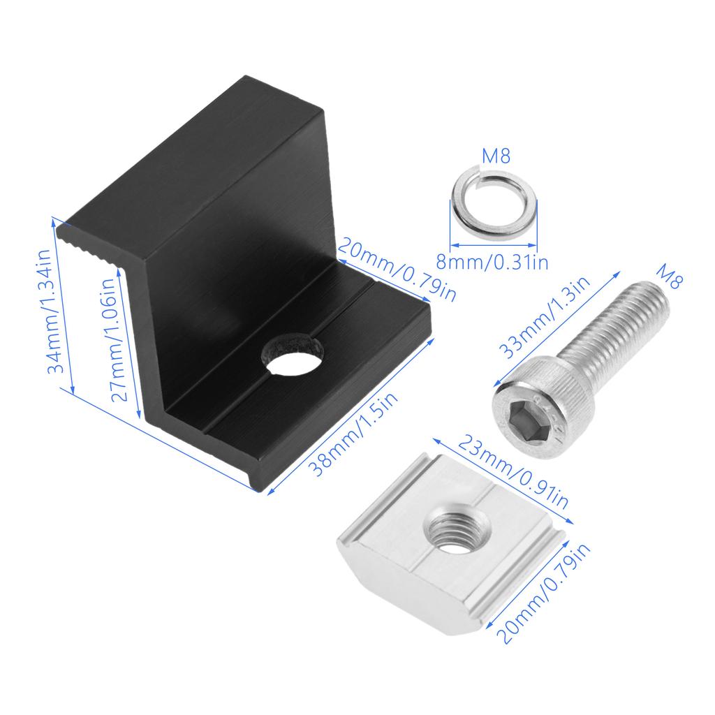8pcs Aluminium Alloy Solar Panel End Clamp Holder Clips 30mm Solar Modules Fixing PV Bracket End Clamp Middle Clamp Silver/black