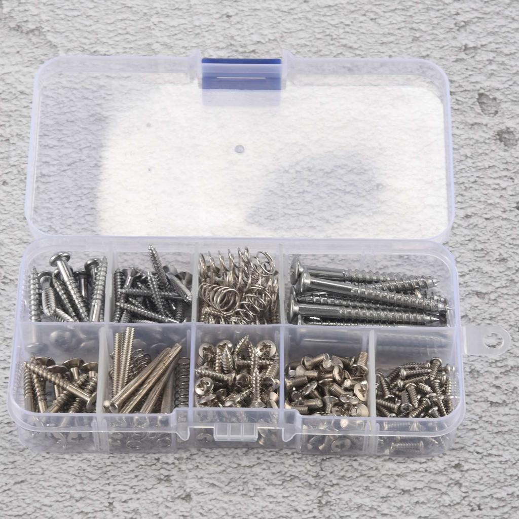 Dovhmoh 204-delt gitar skruesett med 9 fjærer for elektrisk gitar bro, pickup, plekterbrett, stemmeskruer, bryter, halsplate