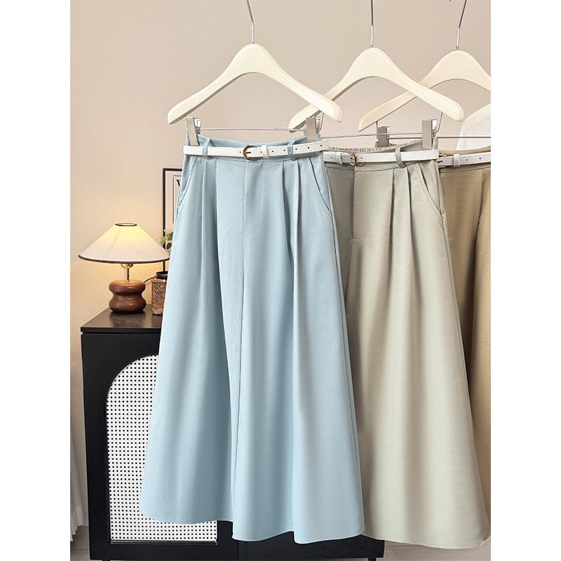 

2026 Spring/Summer French Retro High-Waist A-Line Skirt for Pear-Shaped Women One Size синий