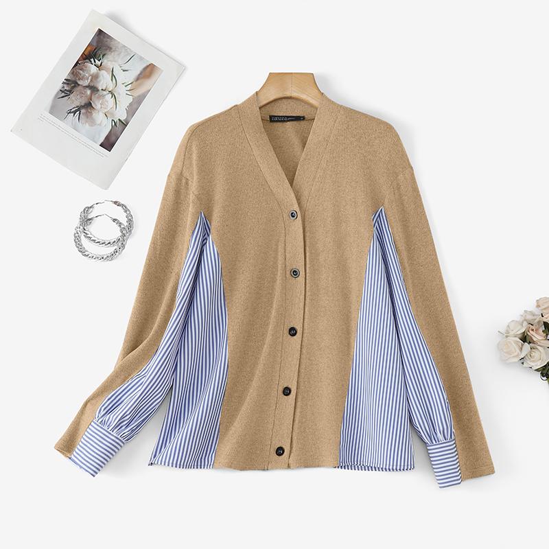 ZANZEA Women Casual V-Neck Long Sleeve Patchwork Blouse