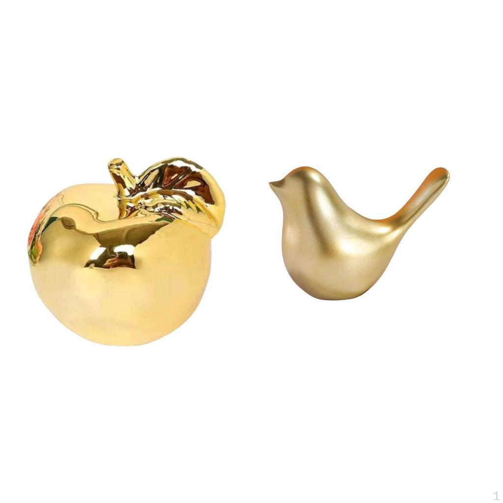 Fruit Sculpture Ceramic Figurine Decoration Collection Craft Delicate Ornament Golden Birds Animal
