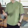 Camisa masculina de gola alta estilo vintage chinês cor sólida estampada bordada solta meia manga macia tamanho grande
