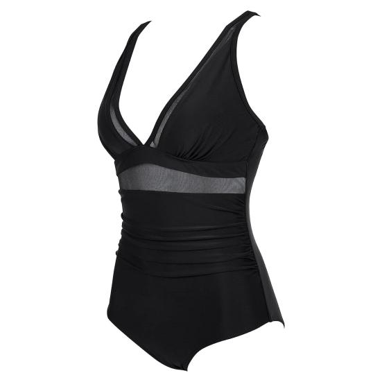 Dame Sommer Badedrakt i ett stykke Sexy Dyp V-hals Ryggløs Badedrakt Mesh Søm Patchwork Farge Monokini Strandklær