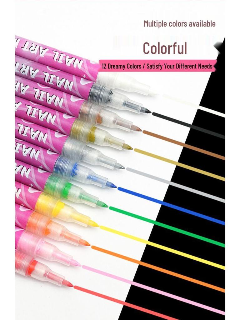 Cross 0.5mm Nail Art Pen Set - 12 Colors for DIY Dotting, Painting & Graffiti