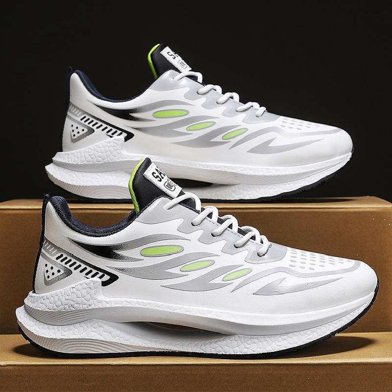 Men's Versatile Casual Leather Surface Waterproof Youth Running Anti Slip Shock-absorbing Sports Height Increasing White Dad Shoes