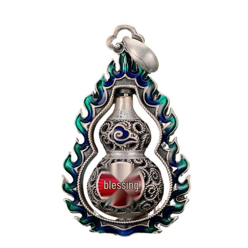 Retro Ethnic Style Women's Sterling Silver 999 Fu Character Enamel Filigree Pendant Necklace