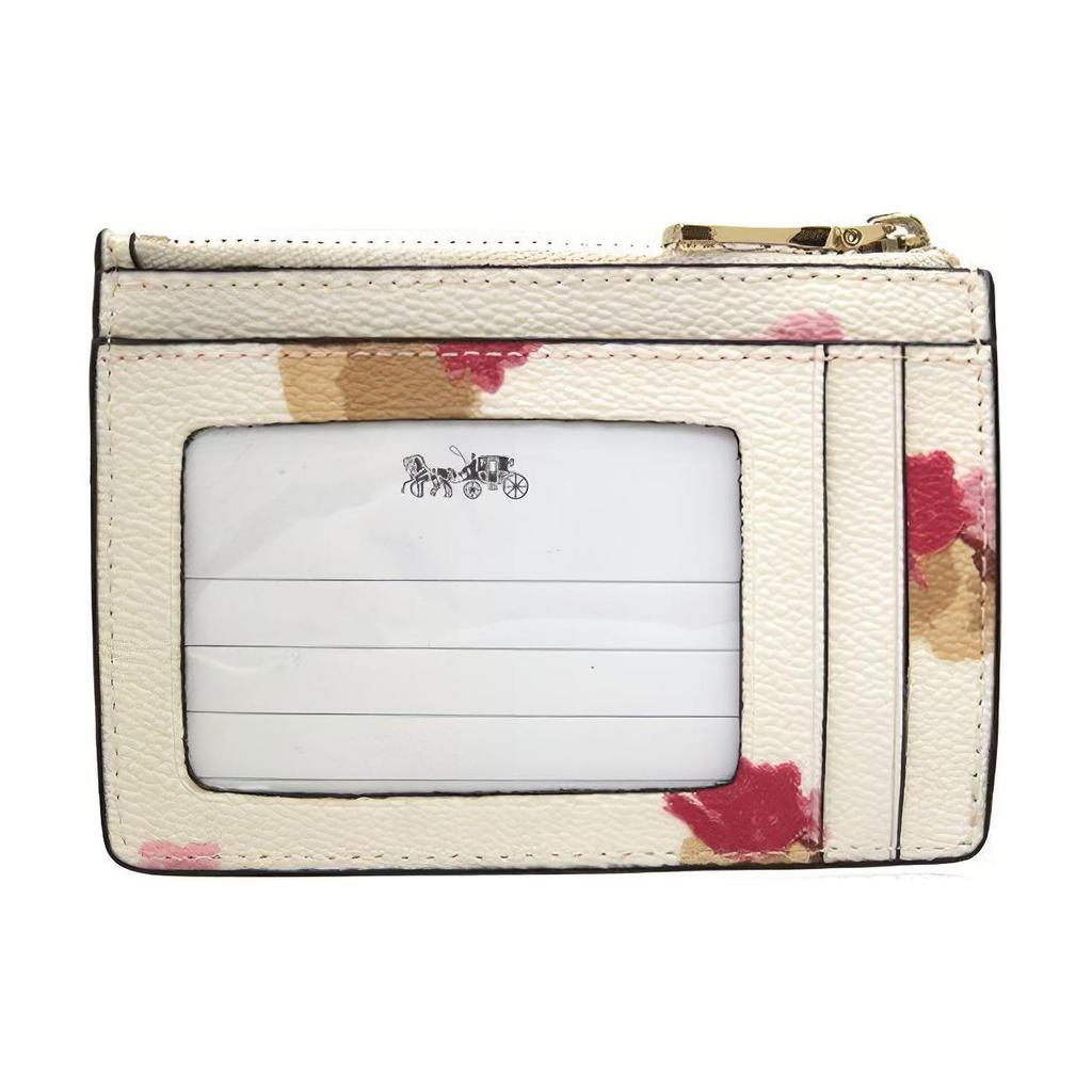 Coach Skinny Id Case Floral Print Design Zipper Closure Canvas Card Wallet Women Wallet White 65439-LIF2N