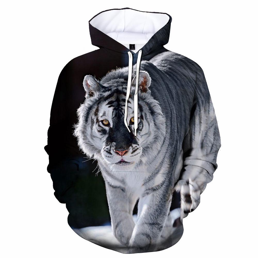 2026 3D Digital Print Men's Hooded Sweatshirt with Tiger Pattern