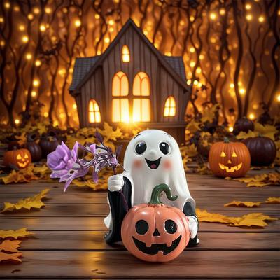 Harz Geisterkürbisse Figur Halloween Geisterkürbis Ornament Niedlicher Weißer Geist Partydekoration Geister Gruselige Geisterfiguren