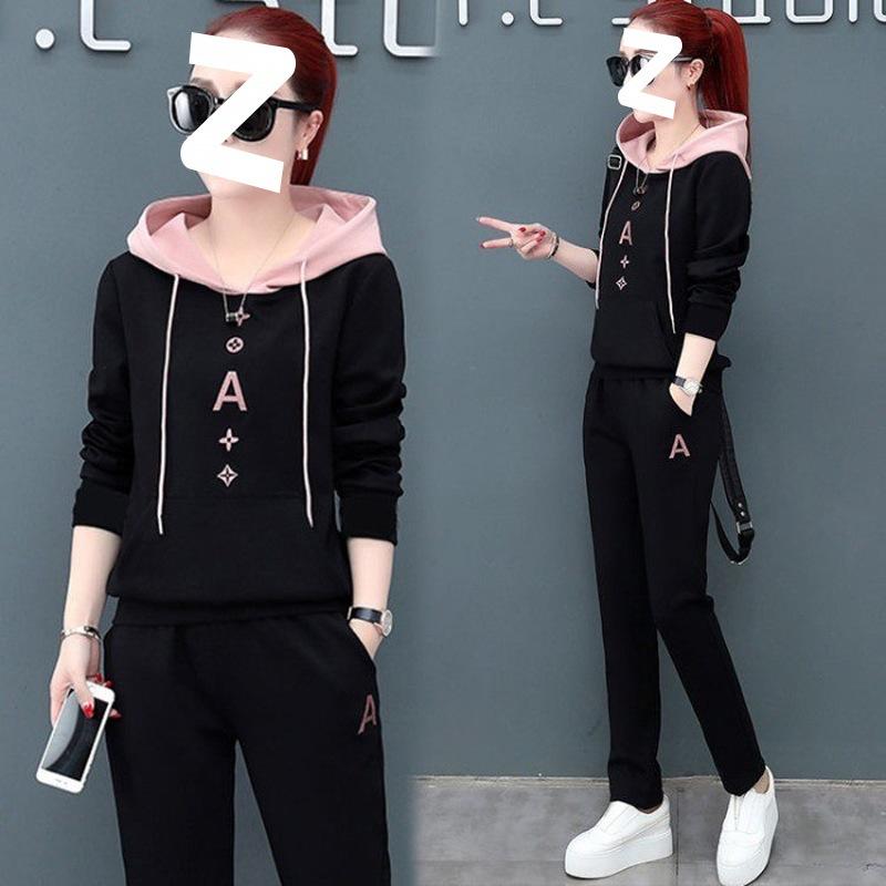 Spring Slimming and Stylish Hooded Pullover Women's Long-sleeved Casual Sportswear Set with Loose Fit Design