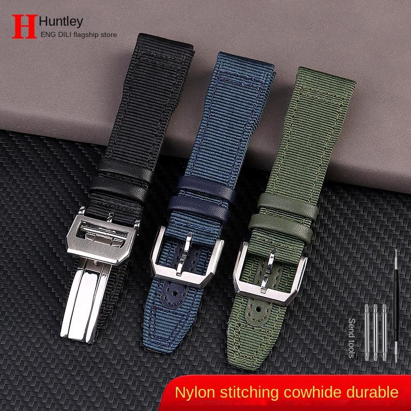 20mm 21mm Men's Bracelet For IWC Mark Nylon +cowhide Leather Watch Strap Pilot Prince Bertolo Portugal Folding Buckle Watchband