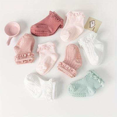 1 Paar rutschfeste Baumwollsocken für Säuglinge und Kleinkinder im Alter von 0–6 Monaten, einfarbige Spitzensocken für Mädchen, Bodensocken für Babys
