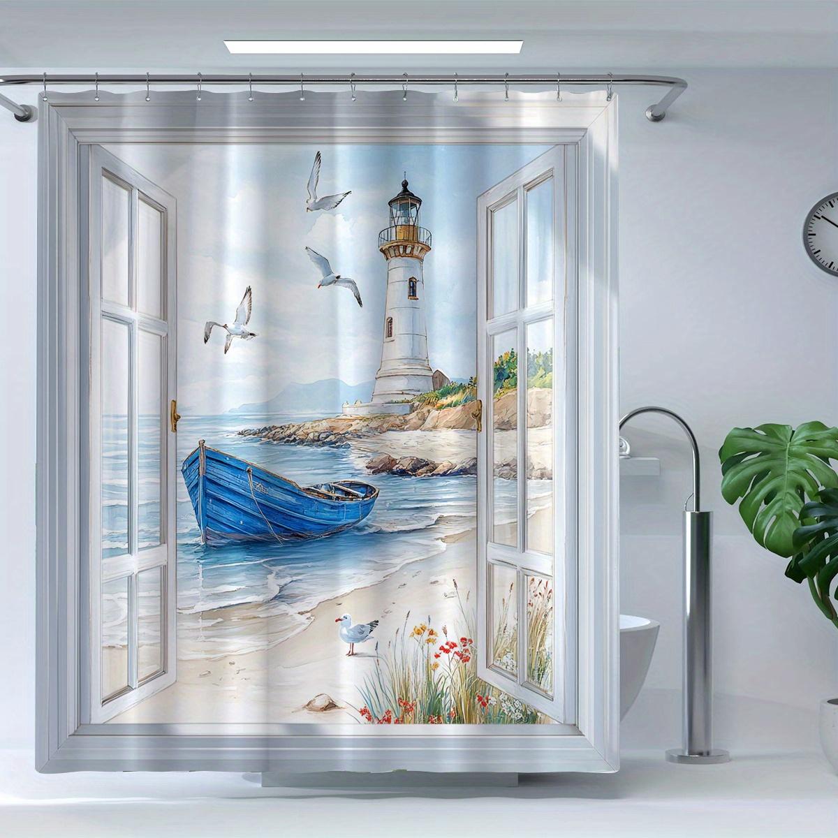 

Open 1pcs Healing Bay Scenery Theme Digital Printed Shower Curtain, Suitable for All Seasons, Home Decor, Curtain Home Decor 90X180cm