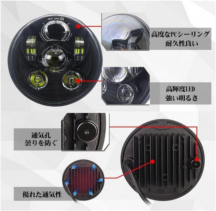 MOVOTOR 5,75 cala Reflektor LED Reflektor motocyklowy LED Uniwersalny Światło drogowe/mijania Okrągły Czarny Wspornik Kompatybilny z przeglądem pojazdu