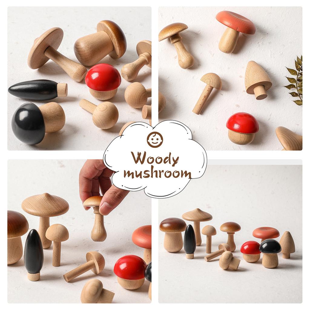 11PCS Wooden Mushroom Building Blocks Montessori Baby Grasp Toy DIY Creative Room Decor YZ17