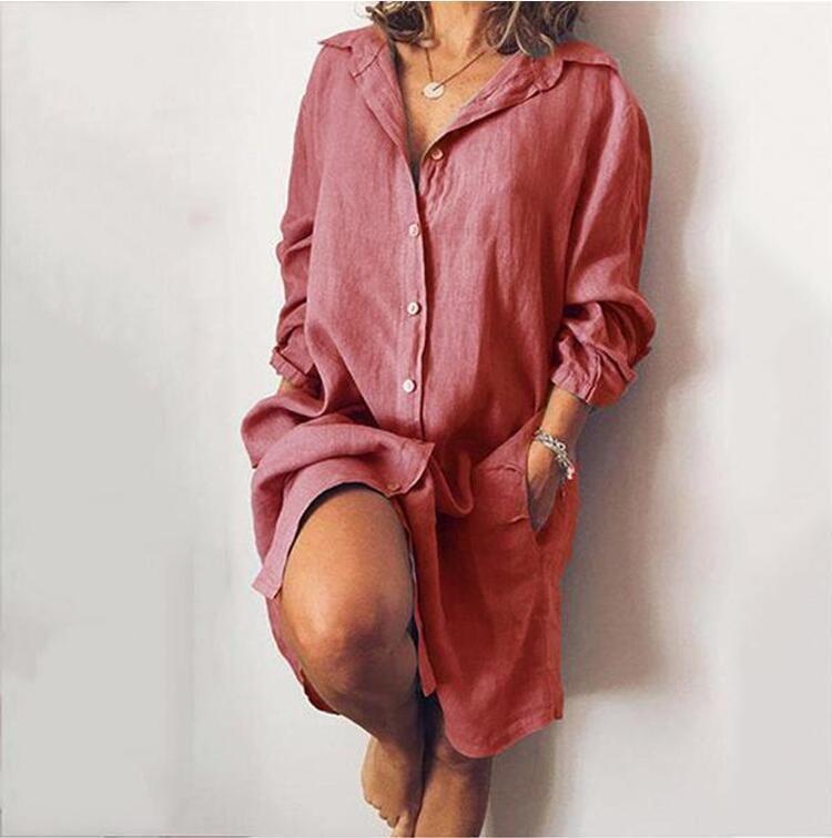 Women's Spring Autumn Monochrome Medium Length Cardigan with Long Sleeves Single Breasted Shirt