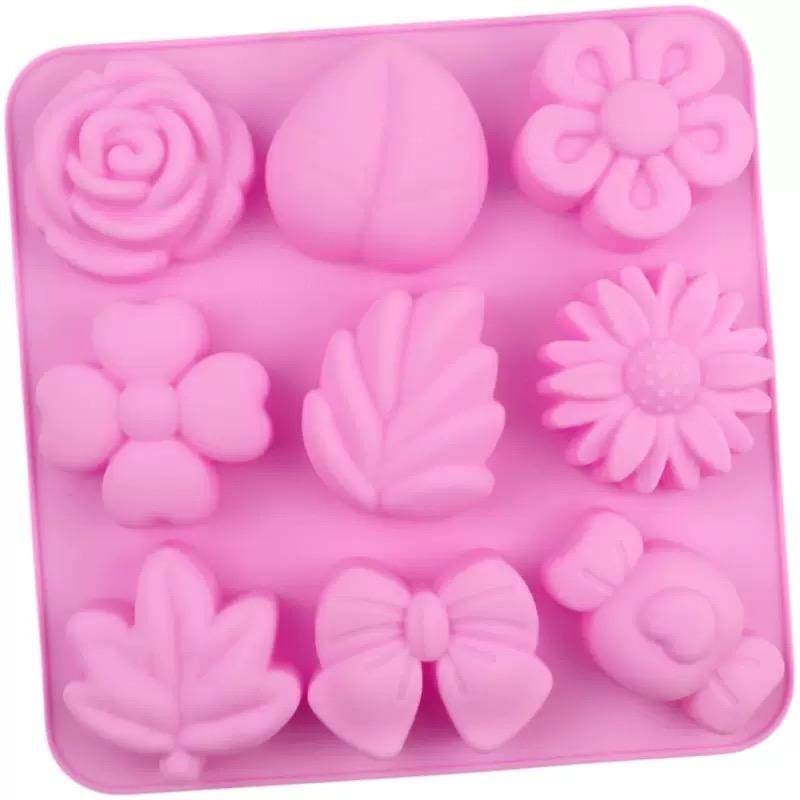 9 Holes Flowers and Bows Shaped Silicone Cake Molds Ice Cube Tray DIY Silicone Chocolate Mold Soap Mould