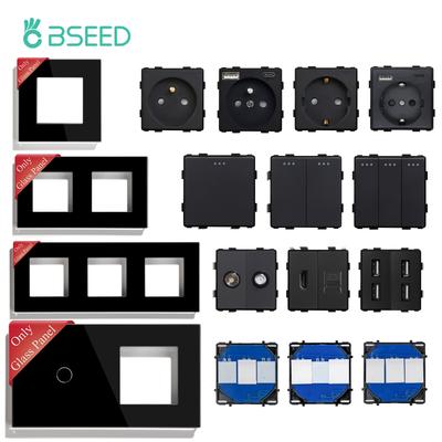 BSEED EU Standard Wandsteckdosenrahmen Steckdose Stecker Glasplatte Berührungssensorschalter Funktionsteile DIY Freie Kombination