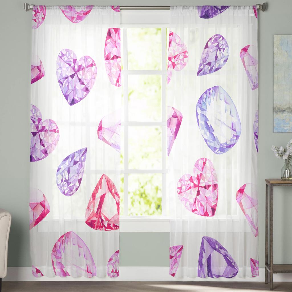 Rosa Akvarell Diamant Fönsterbehandling Tyll Moderna Skira Gardiner för Kök Vardagsrum Sovrumsgardiner Dekoration